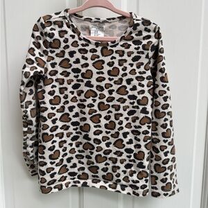 Max Studio Kids 4T Girls Brown Black Leopard Heart Cheetah Long Sleeve Top Shirt